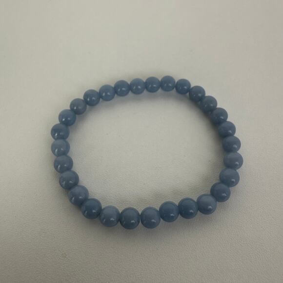 Angelite Gemstone Womens Accessory Light Blue 8mm Power Bead Stretch Bracelet - Picture 1 of 2